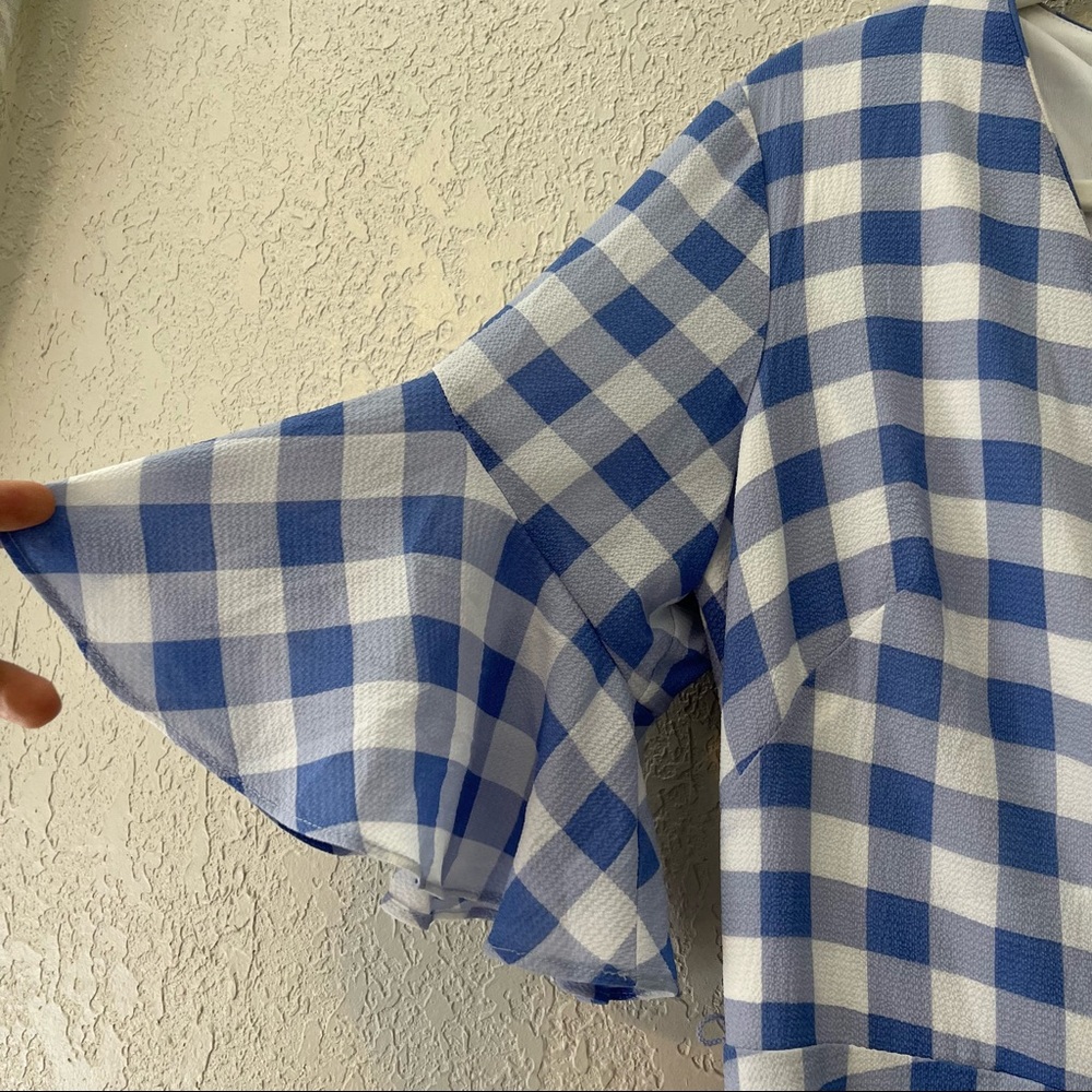 Danny and Nicole women’s blue gingham print flounce sleeve A-line dress, 12 - Picture 4 of 9